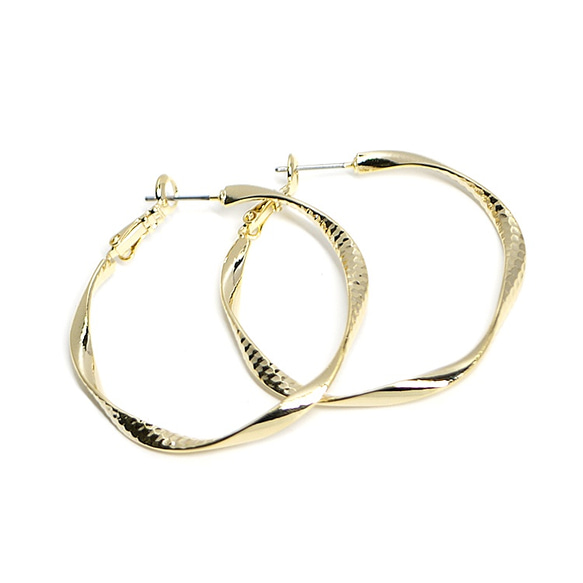 新[1對]鈦芯！ Möbius40毫米亮面金色環形夾式耳環，配有斜線，零件 第3張的照片