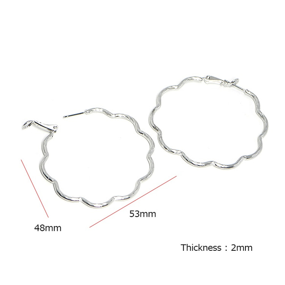 新作【1ペア】チタン芯！大ぶりなのに可愛いクラウドモチーフのマットシルバーフープクリップピアス、パーツ 4枚目の画像