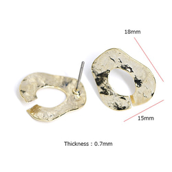 新作【1ペア】光沢ゴールド！カッティング歪みオーバル形チタン芯ピアス、パーツ 3枚目の画像