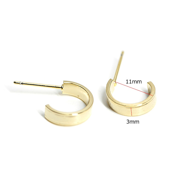 新款[1對]簡約約11毫米圈形耳環，閃亮的金色質感，零件 第5張的照片