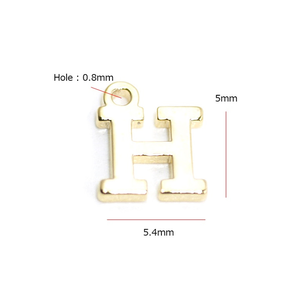 再次上架[2件]小號大寫字母H〜初始光澤金飾物，零件 第2張的照片