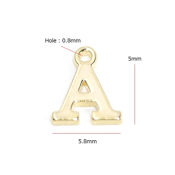 新作【2個入り】プチ大文字 A 〜イニシャル光沢ゴールドチャーム、パーツ 2枚目の画像