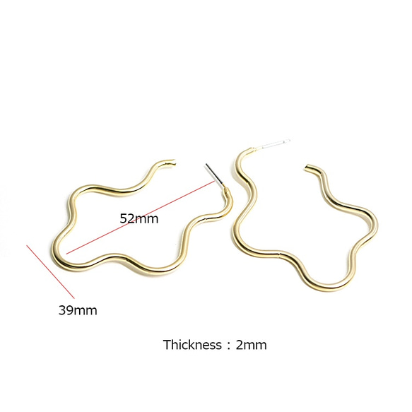 新作【1對】鈦芯！大號弧形波浪啞光金耳環 NF 第5張的照片