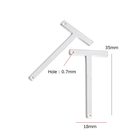 新作【2個入り】大ぶり T〜イニシャルマットシルバーコネクター、チャーム 4枚目の画像