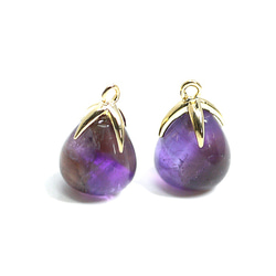 ncsp04【2件】紫水晶天然石！可愛水滴形金飾 NF 第1張的照片