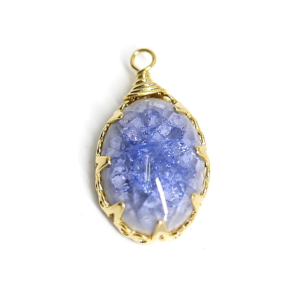 新作品[1 piece]大約20mm Blue Opal Color ROCK GLASS Maron Gold Charm，零 第3張的照片