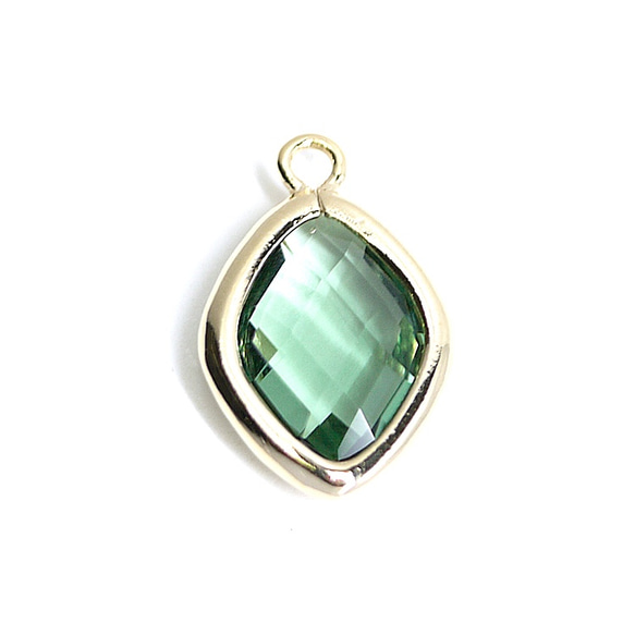 新作[2件]綠歐泊彩色玻璃16毫米鑽石形金色魅力 第2張的照片