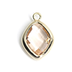 全新[2件]淺桃色玻璃16毫米鑽石形狀金色魅力 第2張的照片