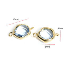 新作【2個入り】プチ歪み形Light Sapphireカラーガラスのゴールドコネクター、チャーム 3枚目の画像