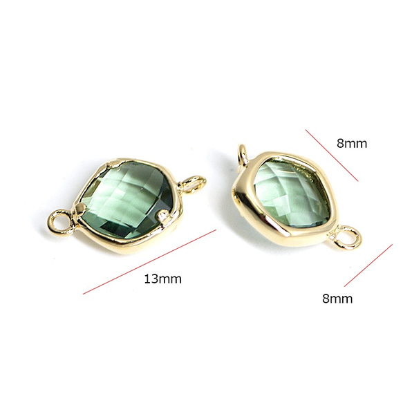 全新[2件]小巧扭曲型綠色蛋白石彩色玻璃金色連接器，魅力 第3張的照片
