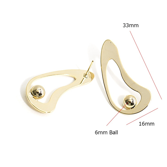 新款[1對]獨特彎曲水滴形光澤金色耳環，零件 第4張的照片