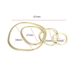 新作【2個入り】大ぶり約67mm不規則な五つ円形光沢ゴールドチャーム、パーツ 4枚目の画像