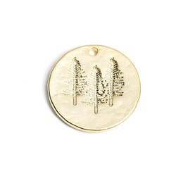 再販【2個入り】コイン状に刻まれたTreeモチーフのマットゴールドペンダント、チャーム NF 2枚目の画像