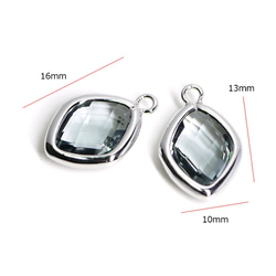 新作【2件】Black Diamond color glass 16mm diamond shape silver charm 第3張的照片