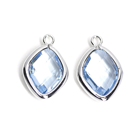 新款[2件]淺藍寶石彩色玻璃16毫米鑽石形銀色吊飾 第1張的照片