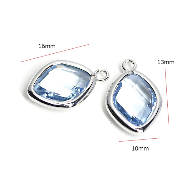 新款[2件]淺藍寶石彩色玻璃16毫米鑽石形銀色吊飾 第3張的照片