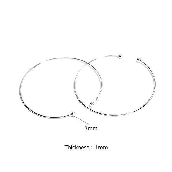 新作【2個入り】華奢な1mmボール付き光沢シルバーバングル、ブレスレット 4枚目の画像