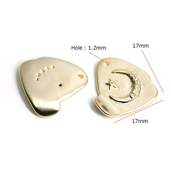 新作【2個入り】手作り感＆立体感の6粒CZが煌くMoon＆Starモチーフのマットゴールドチャーム、パーツ 3枚目の画像