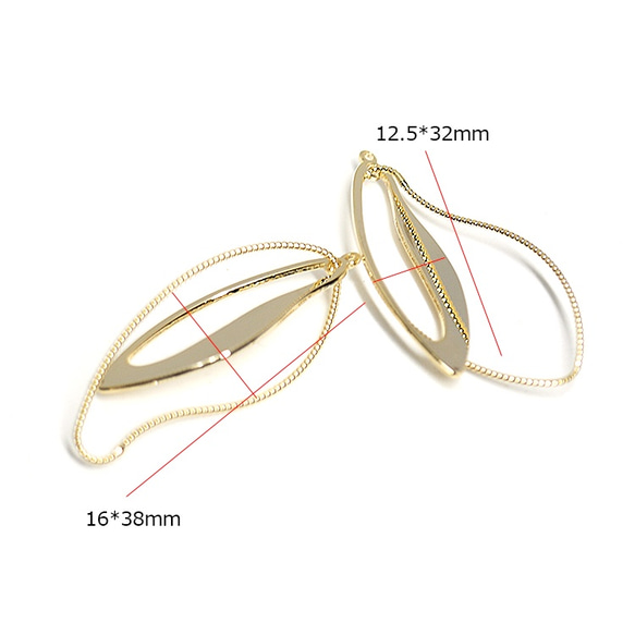 再販【2個入り】立体的＆動くDouble Ovalモチーフゴールドチャーム、パーツ 3枚目の画像