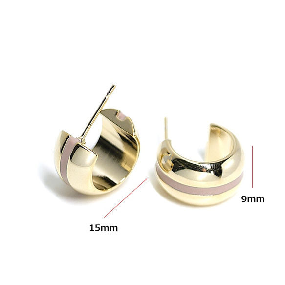 再販【1ペア】約15mmピンク線入りゴールドフープピアス 4枚目の画像