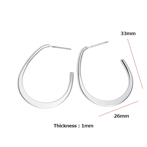 新作【1ペア】チタン芯！33mmオーバル形フープマットシルバーピアス、パーツ 4枚目の画像