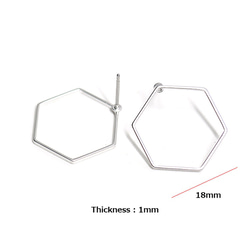 新作【1ペア】チタン芯！華奢な18mmヘキサゴンモチーフマットシルバーピアス、パーツ 4枚目の画像