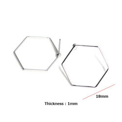 全新[1對]鈦芯！精緻的18mm六角形圖案光面銀耳環，零件 第3張的照片