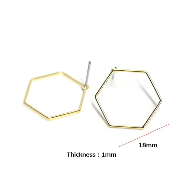 全新[1對]鈦芯！精美18mm六角形圖案有光澤的金耳環，零件 第3張的照片