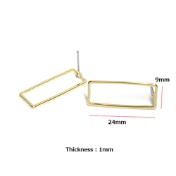 新作【1ペア】チタン芯！華奢な24mm長方形モチーフ光沢ゴールドピアス、パーツ 5枚目の画像
