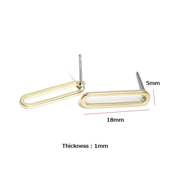 新作【1ペア】チタン芯！華奢な18mm長方形モチーフマットゴールドピアス、パーツ 4枚目の画像