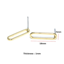 新作【1ペア】チタン芯！華奢な18mm長方形モチーフ光沢ゴールドピアス、パーツ 3枚目の画像