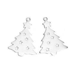 新商品 [2 件] 聖誕樹樹圖案霧面銀色吊飾、零件 第1張的照片
