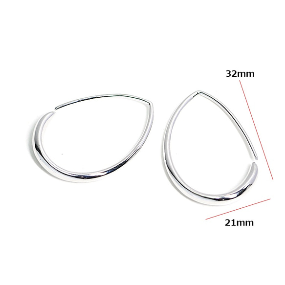 新[1對]大號約32毫米水滴形光澤銀鉤耳環，零件 第5張的照片