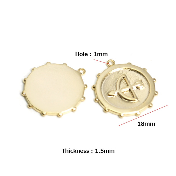 新作【2個入り】Arrow矢モチーフ入りCoinマットゴールドチャーム、パーツ 4枚目の画像