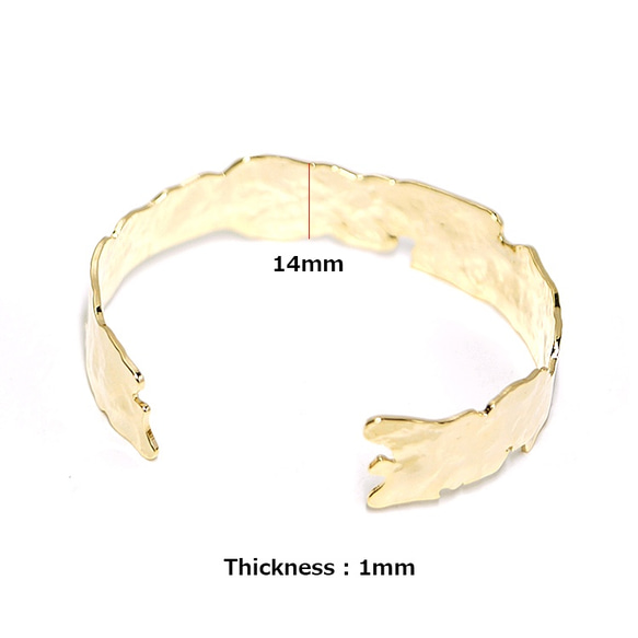 新作【1個】約14mm手作り感あるデザインの真鍮製ゴールドバングル、ブレスレット 3枚目の画像