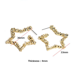 新作【1ペア】チタン芯！キラキラ輝く約36mmスターモチーフゴールドフープピアス、パーツ 4枚目の画像