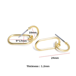再販【1ペア】チタン芯！揺れるサークル＆スクエアモチーフのマットゴールドピアス、パーツ 3枚目の画像