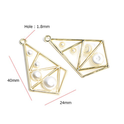 新品[2件] 40mm菱形珍珠樹脂金色吊飾，零件 第3張的照片