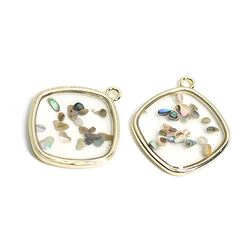 新品[2件]方形花園彩色珠樹脂金飾物，零件 第3張的照片