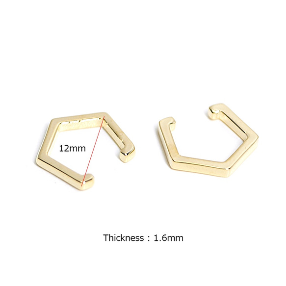 新品[2件]六角形圖案有光澤的金質耳套，軟骨穿環部分 第3張的照片
