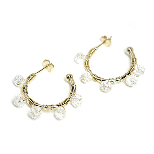 ツツミ10Kゴールドフープ型ピアス ストーン付き K10イエローゴールド