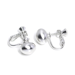 新款[1對]可愛的橢圓形球墊銀色螺旋葉片耳環，零件 第2張的照片