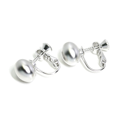 新款[1對]可愛的橢圓形球墊銀色螺旋葉片耳環，零件 第3張的照片