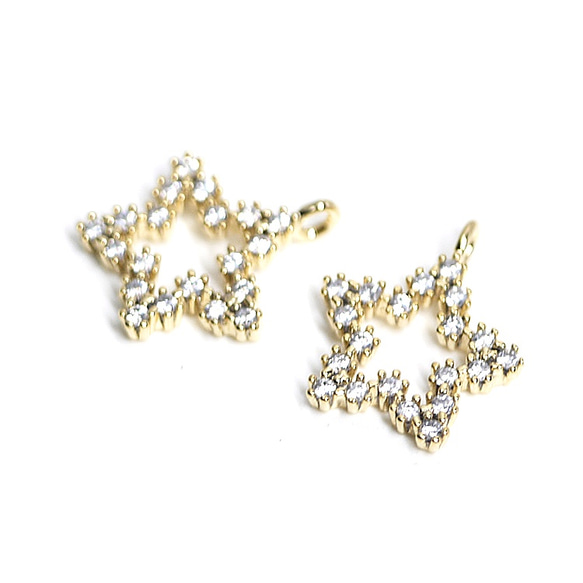 新商品 [2 件] 可愛的星星圖案金色吊飾和 20 顆 CZ 珠子零件 第2張的照片