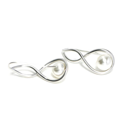 新款[1對]流動扭紋珍珠亞光銀鉤形耳環，零件 第4張的照片