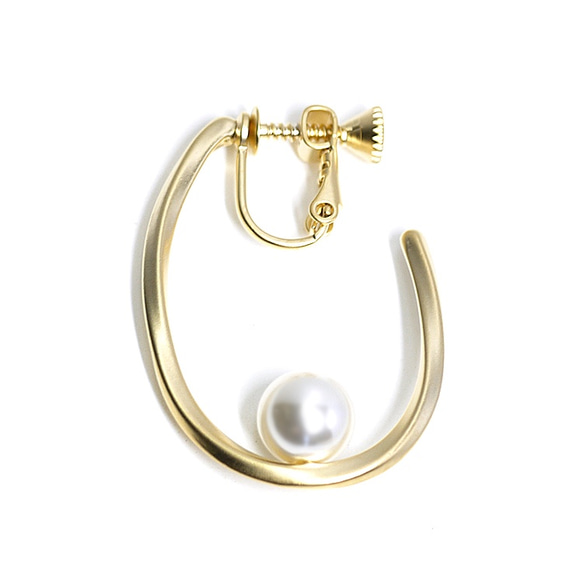 新款[1對]珍珠色水滴型啞光金螺旋葉片耳環，零件 第2張的照片