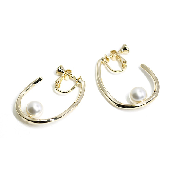 新款[1對]珍珠水滴型光面金螺旋葉片耳環，零件 第3張的照片