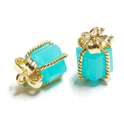 p1787S【2個入り】GlassミントカラープチJewelボックスゴールドチャーム NF 4枚目の画像