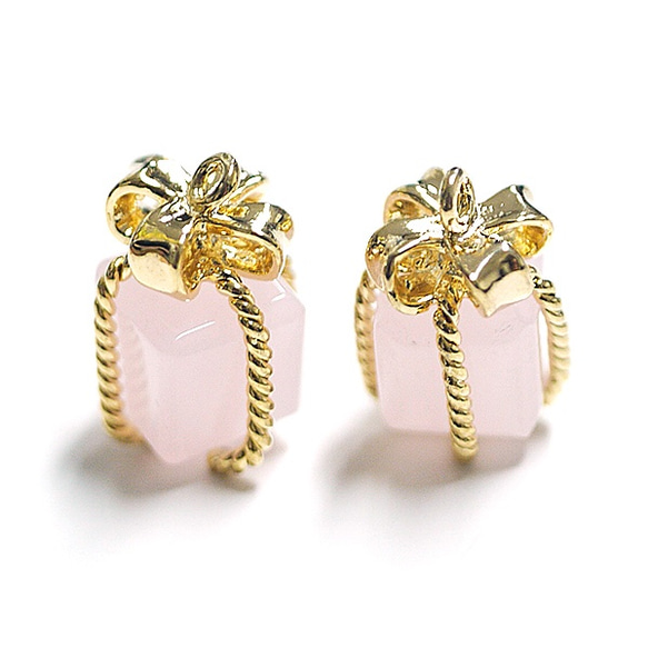 再次上架【2件】玻璃粉彩粉色Petit Jewel Box金色魅力，零件 第2張的照片