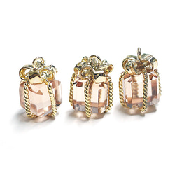 P1787S [2 件] 玻璃桃色嬌小珠寶盒金色吊飾，零件 第1張的照片